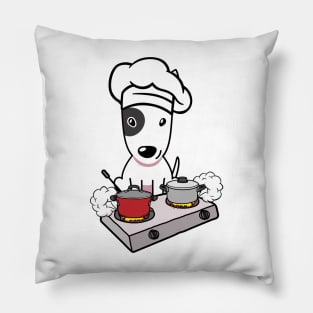 Funny bull terrier is cooking Pillow