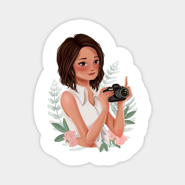 A girl who loves camera - Hameoart Magnet by Hameo Art