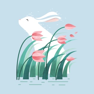 Rabbit, Resting with Pink Tulips T-Shirt