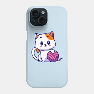 Cute Cat Playing Yarn Ball Cartoon Phone Case