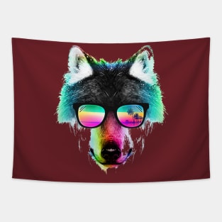 Color wolf with glasses Tapestry