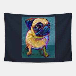 Funky Little Pug Pup on Blue Tapestry