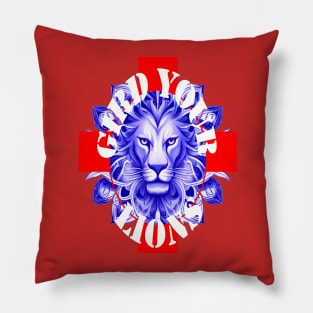 Gird Your Lions England Coach Fun Idiom White Text Blue Lion Pillow