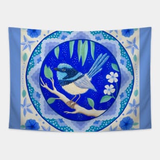 Blue Fairy Wren Mandala Tapestry