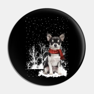 Christmas Chihuahua With Scarf In Winter Forest Pin