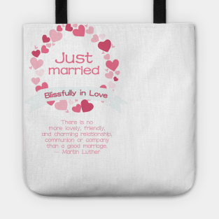 Just Married with Love Quote Tote