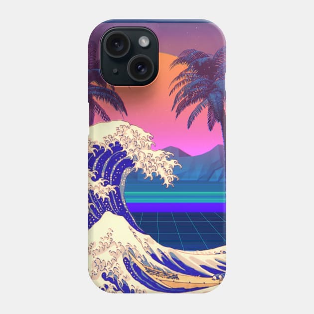 Great Wave of Kanagawa Vaporwave Retro Phone Case by NekoNinja