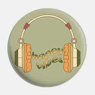 Happy Vibes Retro Vintage Groovy Headphones Pin