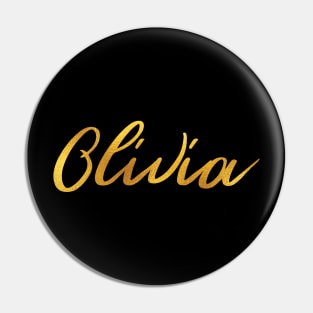 Olivia Name Hand Lettering in Faux Gold Letters Pin