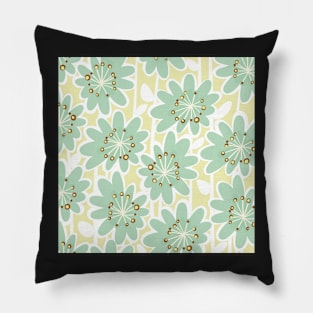 Fun flowerpower pattern in retro style, yellow , turquoise , white Pillow