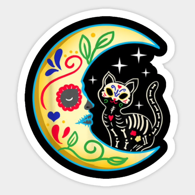 Cat Moon Sugar Skull Dia De Los Muertos Day Of The Dead Cat