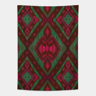 Ikat style geometric print magenta brown Tapestry