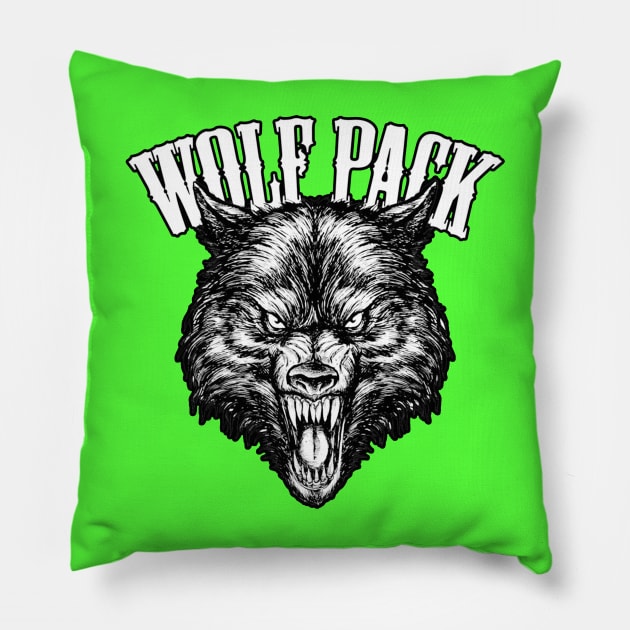 Angry Wolf Face Pillow by zamritrihassan