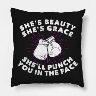 Girls Boxing She's Beauty Grace Distressed Female Boxer Pillow