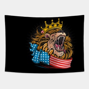 King lion of america with usa flag Tapestry