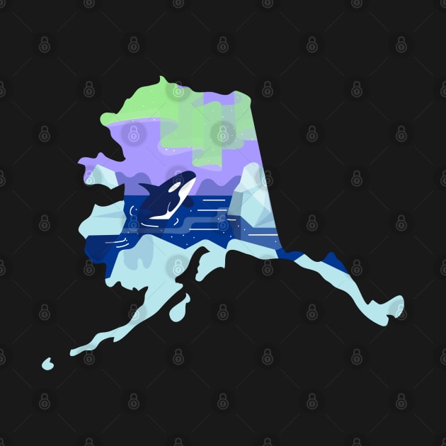 Alaska USA illustration featuring a whale and icebergs by keeplooping