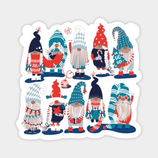 Let it gnome // spot blue background little Santa's helpers preparing for Christmas neon red classic oxford and pastel blue dressed gnomes Magnet