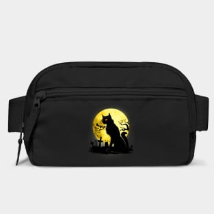 Full moon and black cat dark atmosphere in a scary cemetery Bag