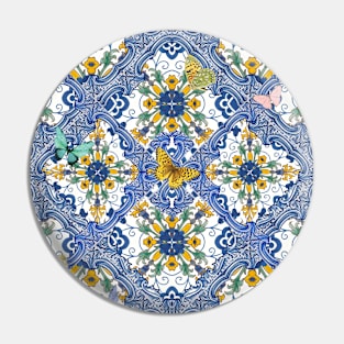 Mediterranean blue tiles, amalfi flowers and butterflies Pin