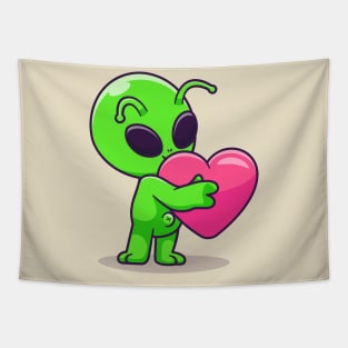 Cute Alien Hug Love Heart Cartoon Tapestry