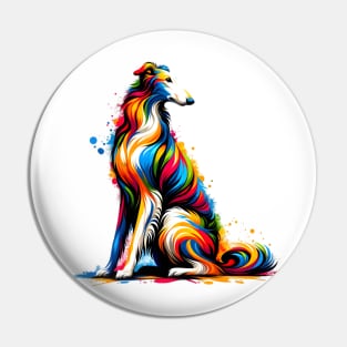 Vibrant Borzoi in Colorful Paint Splash Style Pin