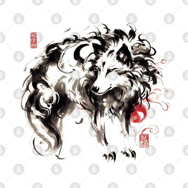 Chinese Style Ink Wolf by T-Shirt Paradise