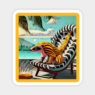 watercolor yellow pangolin on lounge chair Magnet