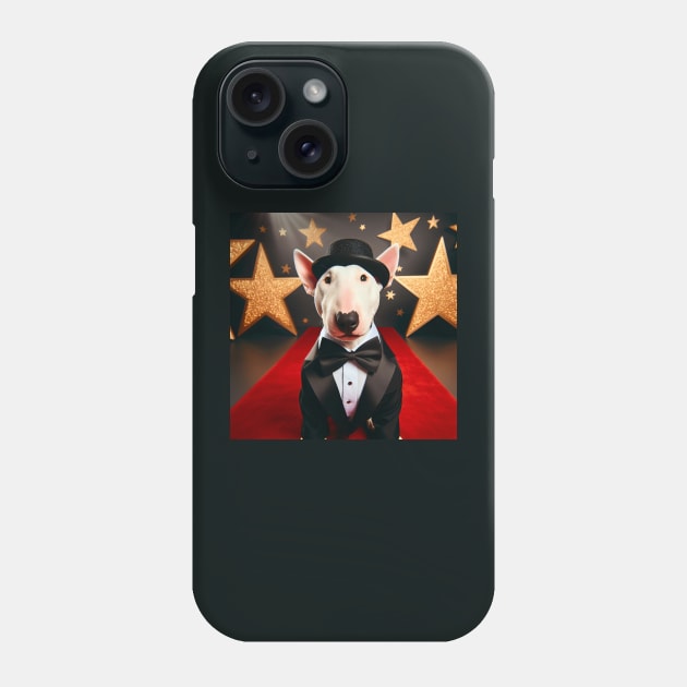 Happy bull terrier wearing tuxedo and hat in front of stars Phone Case by nicecorgi