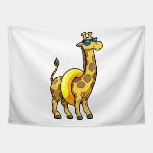 Giraffe on Beach with Swim ring & Sunglasses Tapestry