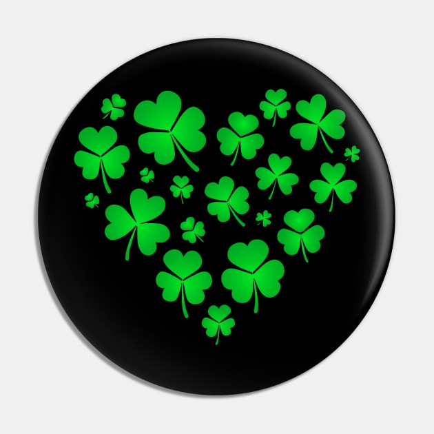 Lucky Heart Made of Shamrock Leaves Gift for Men and Women Pin by BadDesignCo