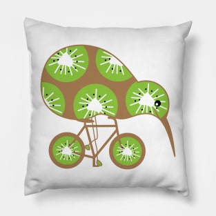 Funny kiwi rides a bicycle Pillow