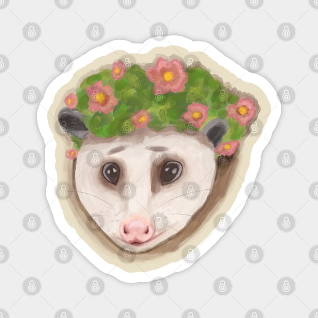 Cottage core opossum with flower crown Magnet by Bingust