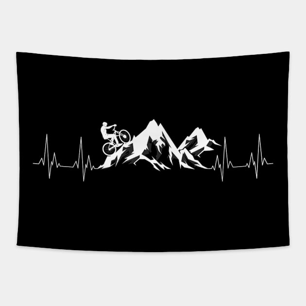 Cool Mountain Bike Gift Heartbeat  Funny Biking Rider Lover Tapestry by Olegpavlovmmo