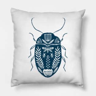 Folk beetle dark blue Pillow