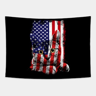 Retro Cat _ American Flag Indepedence Day July 4th Tapestry