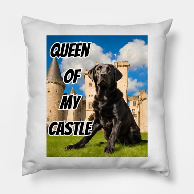 Queen of My Castle Black Labrador Retriever Pillow by Doodle and Things