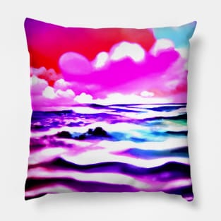 Surrealistic Neon Purple Sea Sunset in a  Post apocalyptic Wonderland Pillow