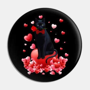 Cute Cat Valentine Hearts Happy Valentine's Day Men Women Pin