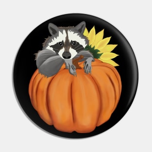 Raccoon, Pumpkin and Sunflower Pin