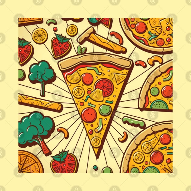 Pizza Pattern Line Drawing Colorful, Awesome Birthday Gift ideas for Pizza Lovers by Pezzolano