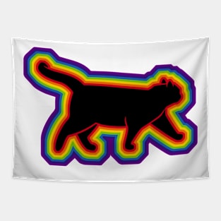 LGBTQ+ rainbow a walking cat silhouette Tapestry