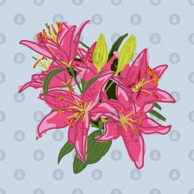 Stargazer Lily Flowers Digital Painting by ellenhenryart