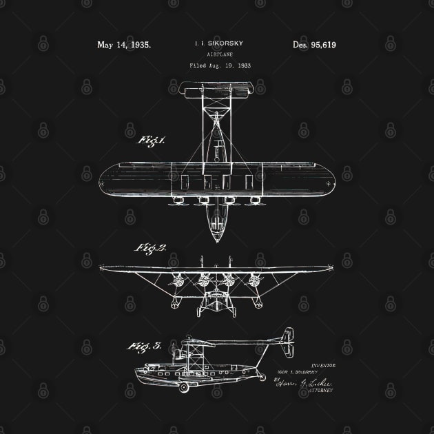 Vintage Sikorsky Plane Blueprint Patent by TooplesArt