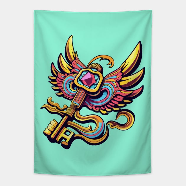 Magic Winged Key Tapestry by CatCoconut-Art