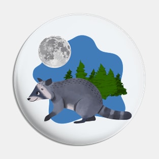 Little Raccoon Walks Under the Moon Pin