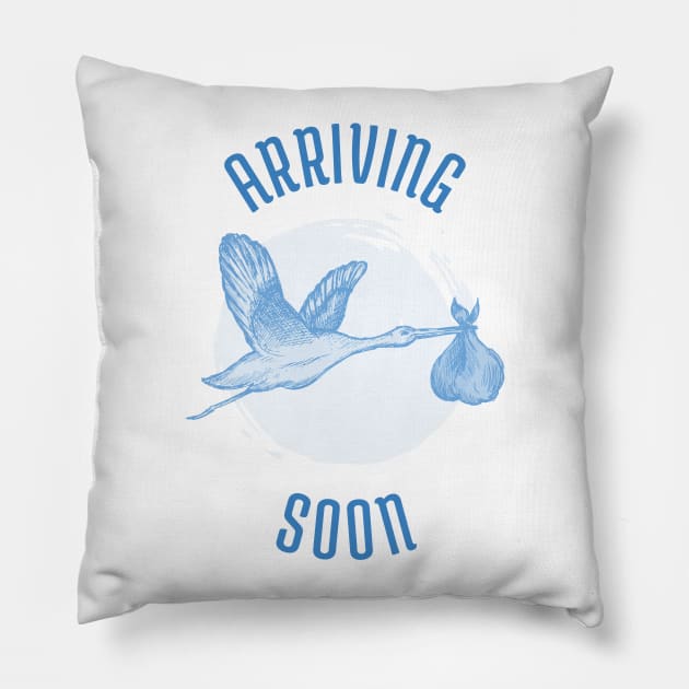 Baby Boy Arriving Soon Pillow by KazSells