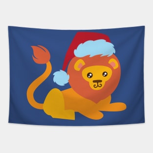 Lion with santa hat 02 Tapestry