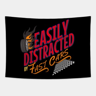 Easily Distracted By Fast Cars Speed Checkered Flag Funny Tapestry