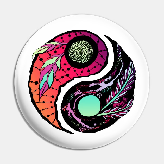 Blue Red Blend Feathers Yin Yang Pin by kenallouis