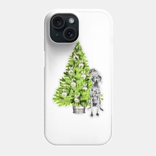 Great Dane Christmas Scene with Christmas tree and Santa hat. Phone Case